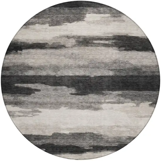 8' Black And Graphite Round Abstract Washable Indoor Outdoor Area Rug Photo 3