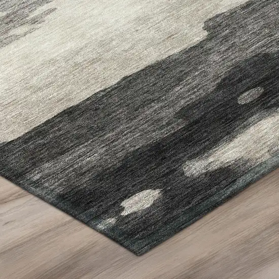 8' Black And Graphite Round Abstract Washable Indoor Outdoor Area Rug Photo 9
