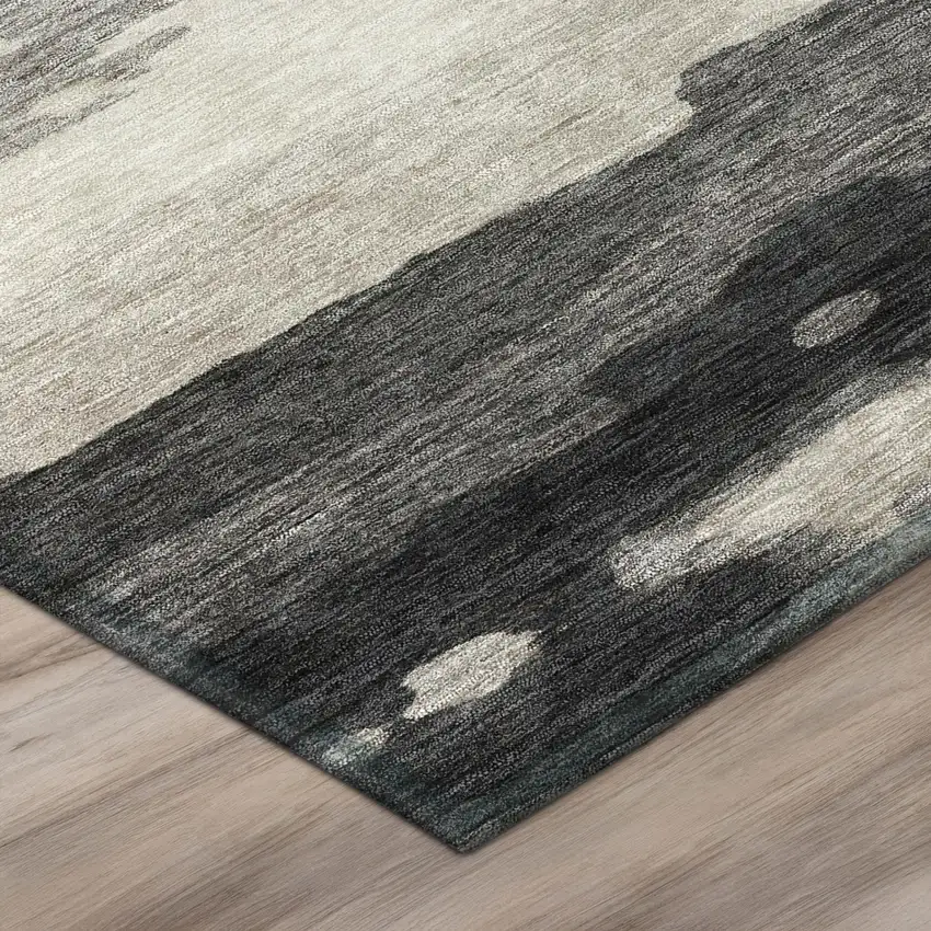 8' Black And Graphite Round Abstract Washable Indoor Outdoor Area Rug Photo 9