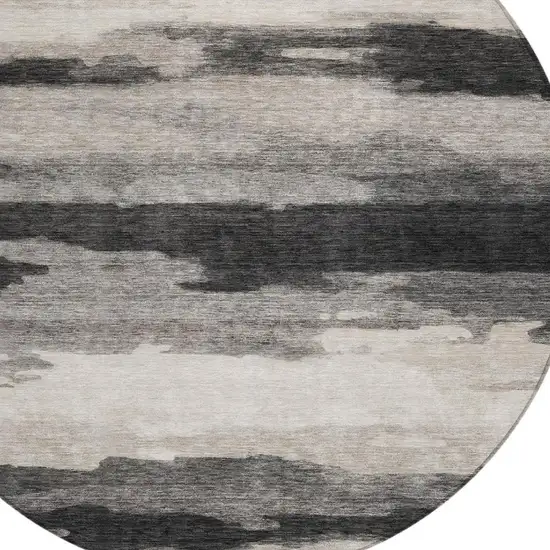 8' Black And Graphite Round Abstract Washable Indoor Outdoor Area Rug Photo 8