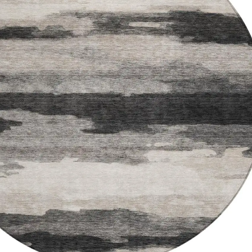 8' Black And Graphite Round Abstract Washable Indoor Outdoor Area Rug Photo 8