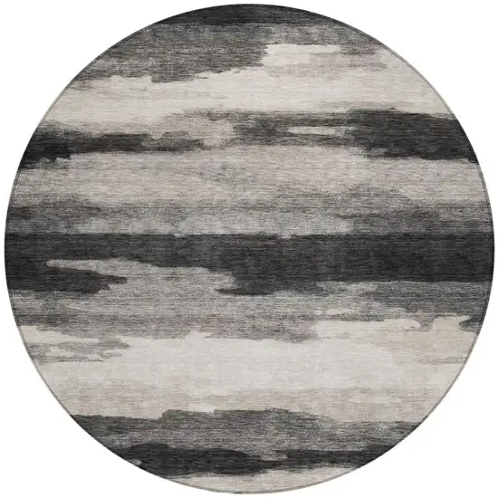8' Black And Graphite Round Abstract Washable Indoor Outdoor Area Rug Photo 1