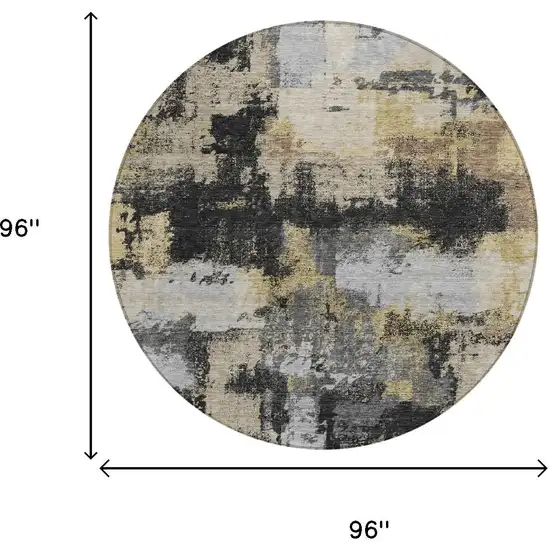 8' Black And Graphite Round Abstract Washable Indoor Outdoor Area Rug Photo 6