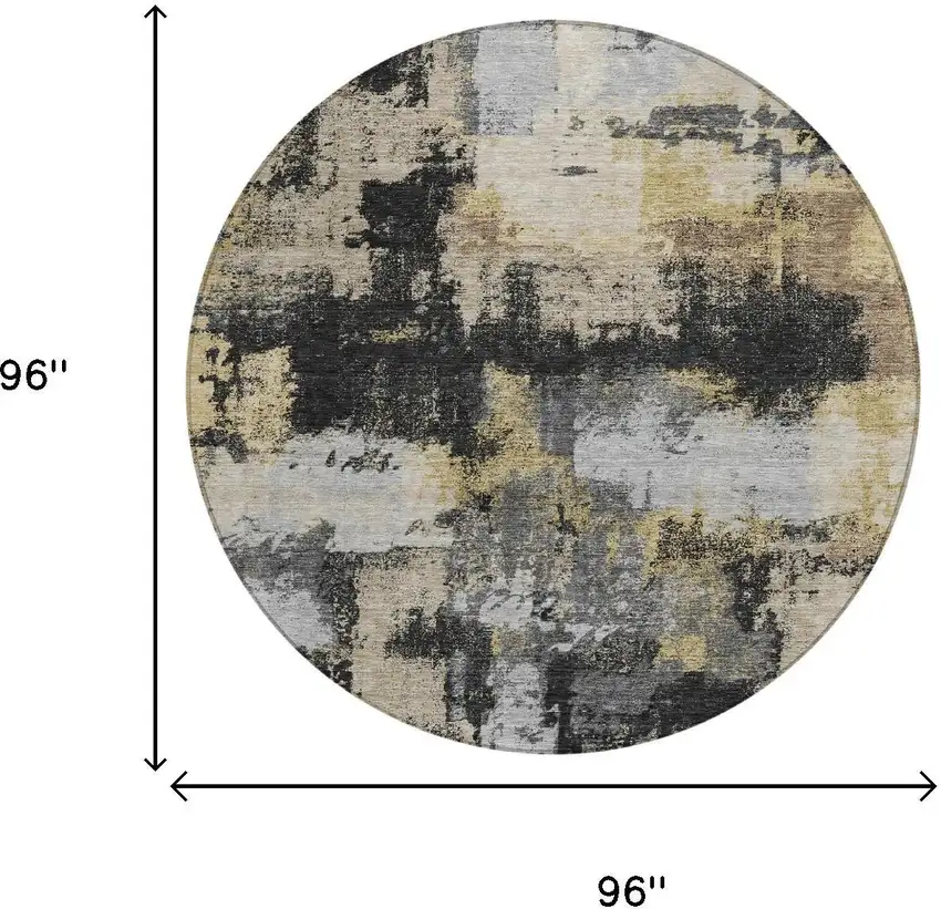 8' Black And Graphite Round Abstract Washable Indoor Outdoor Area Rug Photo 6