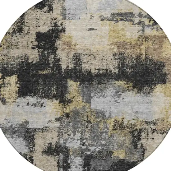 8' Black And Graphite Round Abstract Washable Indoor Outdoor Area Rug Photo 1