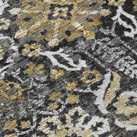 8' Black And Graphite Round Damask Washable Indoor Outdoor Area Rug Photo 5