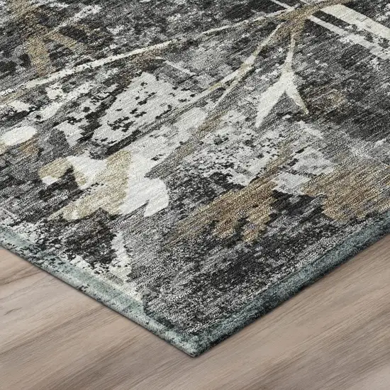 8' Black And Graphite Round Floral Washable Indoor Outdoor Area Rug Photo 3