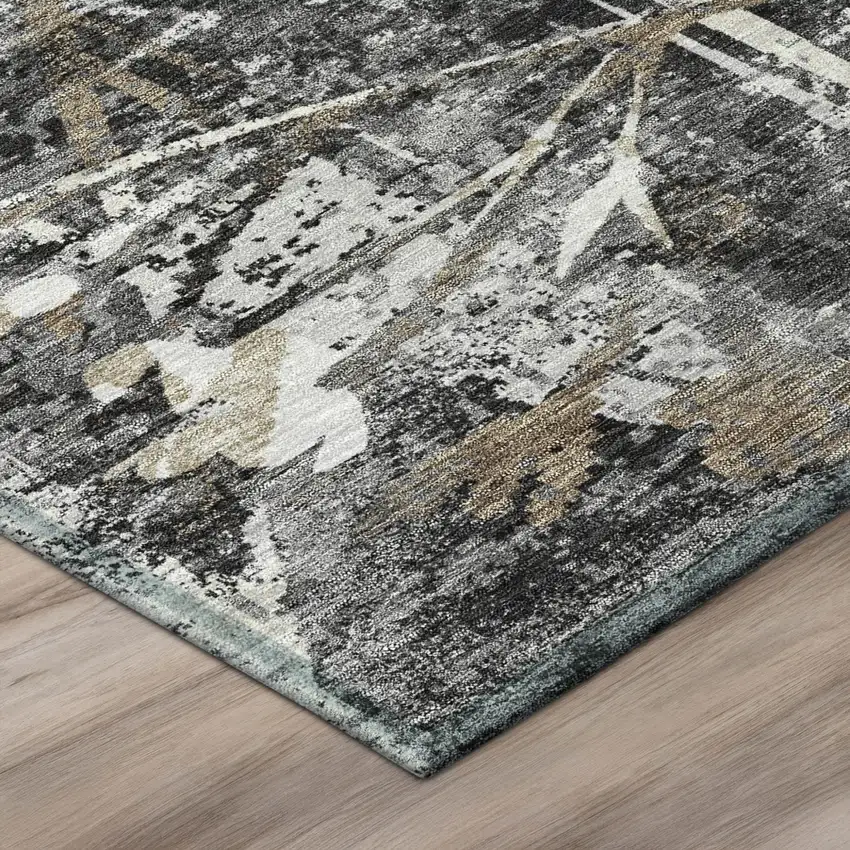 8' Black And Graphite Round Floral Washable Indoor Outdoor Area Rug Photo 3