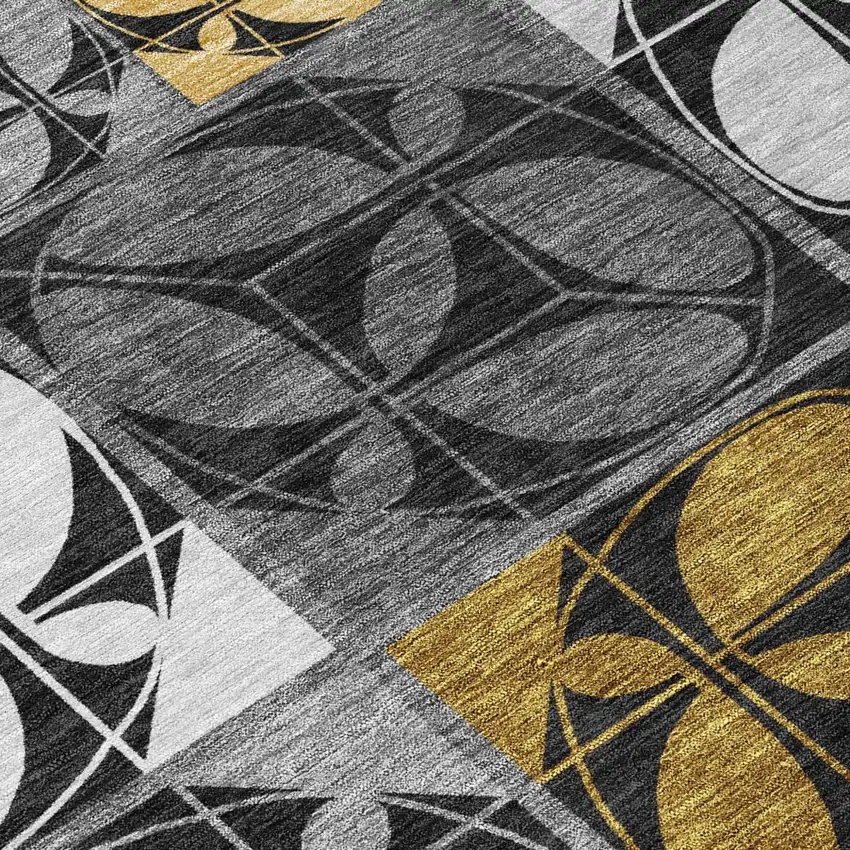 8' Black And Graphite Round Geometric Washable Indoor Outdoor Area Rug Photo 5