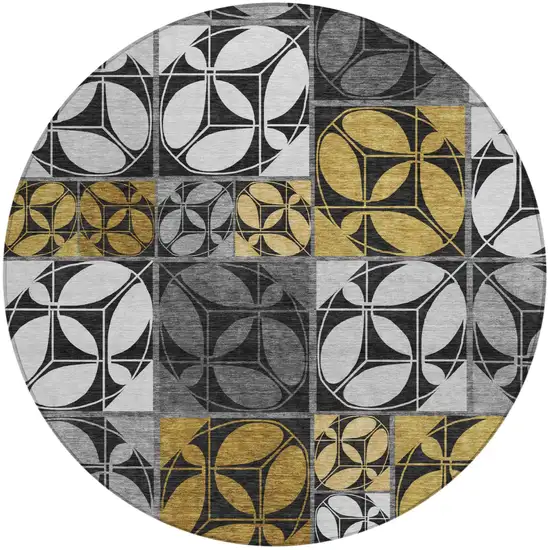 8' Black And Graphite Round Geometric Washable Indoor Outdoor Area Rug Photo 2