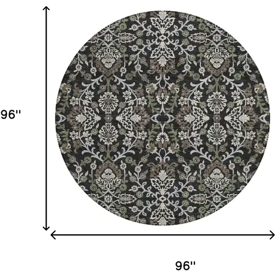 8' Black And Graphite Round Geometric Washable Indoor Outdoor Area Rug Photo 6