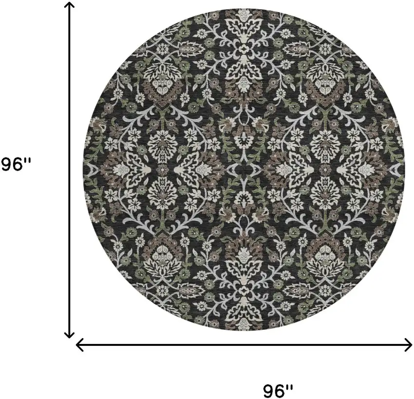 8' Black And Graphite Round Geometric Washable Indoor Outdoor Area Rug Photo 6