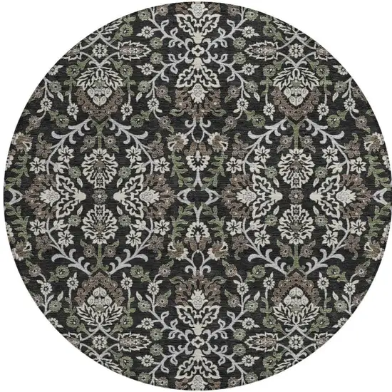 8' Black And Graphite Round Geometric Washable Indoor Outdoor Area Rug Photo 3
