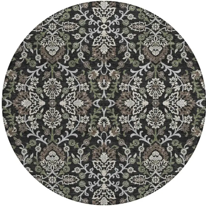 8' Black And Graphite Round Geometric Washable Indoor Outdoor Area Rug Photo 3