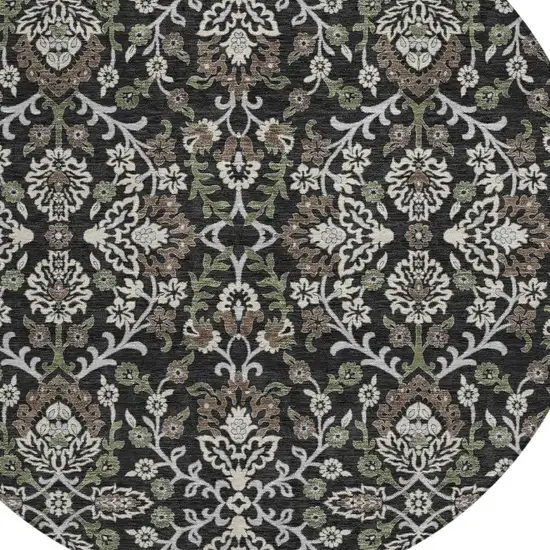 8' Black And Graphite Round Geometric Washable Indoor Outdoor Area Rug Photo 2