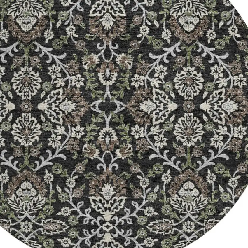 8' Black And Graphite Round Geometric Washable Indoor Outdoor Area Rug Photo 2