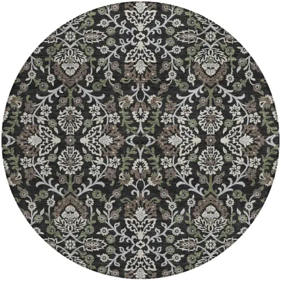 8' Black And Graphite Round Geometric Washable Indoor Outdoor Area Rug Photo 1
