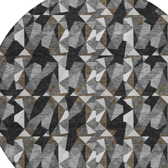 8' Black And Graphite Round Geometric Washable Indoor Outdoor Area Rug Photo 2