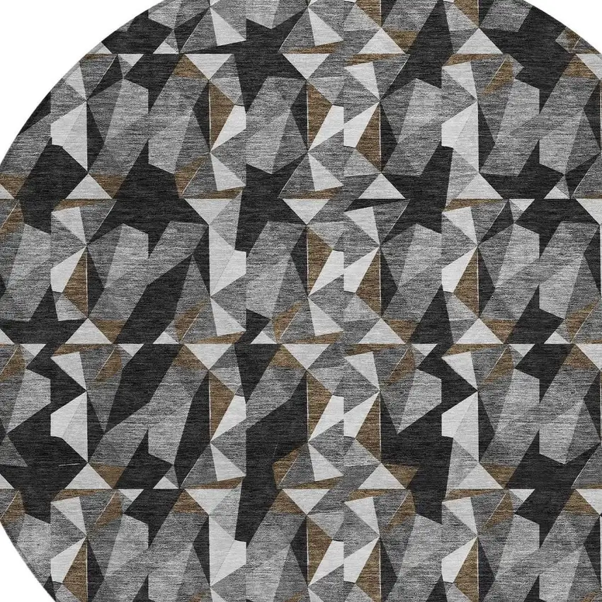 8' Black And Graphite Round Geometric Washable Indoor Outdoor Area Rug Photo 2