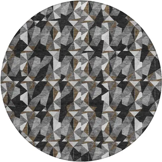 8' Black And Graphite Round Geometric Washable Indoor Outdoor Area Rug Photo 1