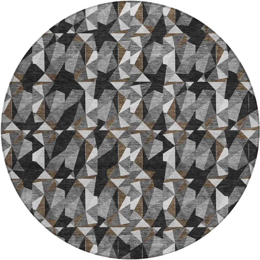 8' Black And Graphite Round Geometric Washable Indoor Outdoor Area Rug Photo 1