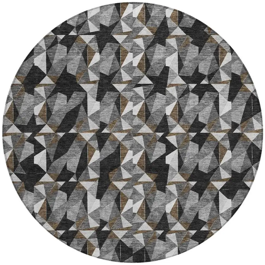 8' Black And Graphite Round Geometric Washable Indoor Outdoor Area Rug Photo 3