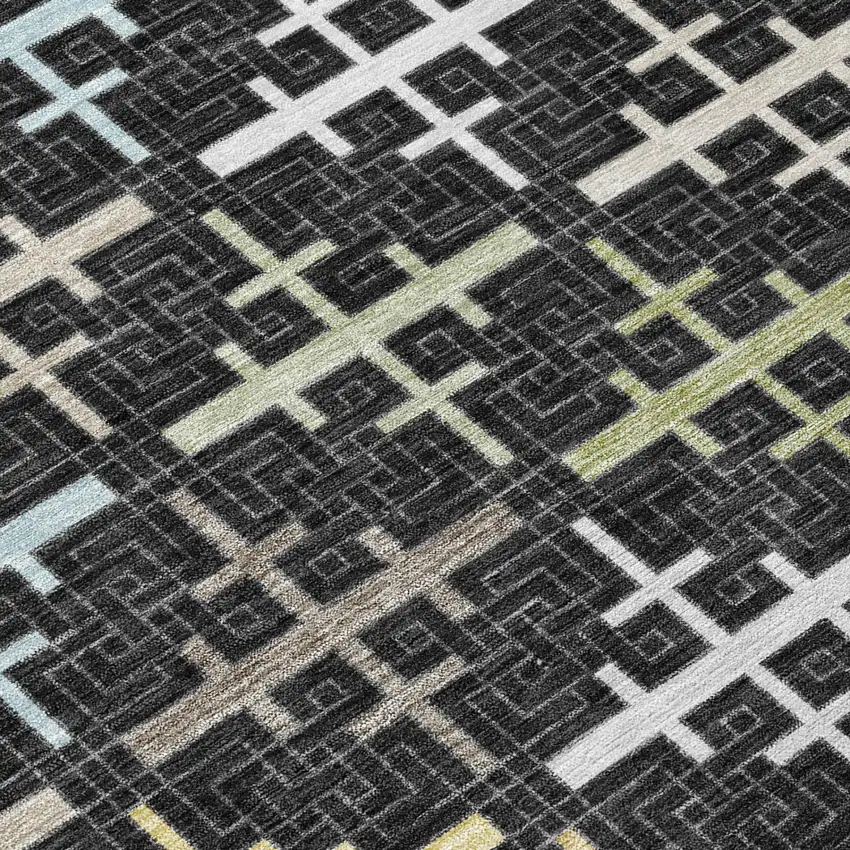 8' Black And Graphite Round Geometric Washable Indoor Outdoor Area Rug Photo 4
