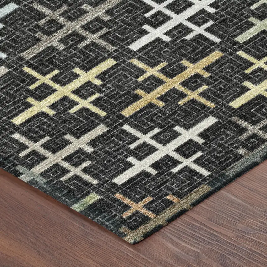 8' Black And Graphite Round Geometric Washable Indoor Outdoor Area Rug Photo 3