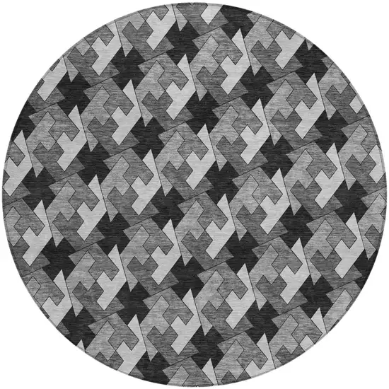 8' Black And Graphite Round Geometric Washable Indoor Outdoor Area Rug Photo 2