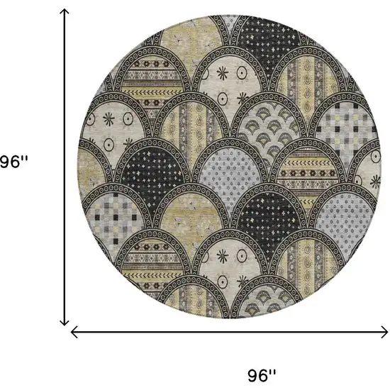 8' Black And Graphite Round Geometric Washable Indoor Outdoor Area Rug Photo 5