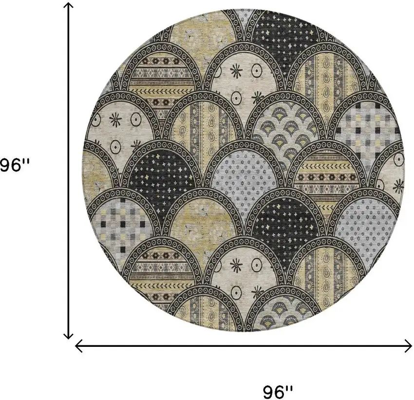 8' Black And Graphite Round Geometric Washable Indoor Outdoor Area Rug Photo 5