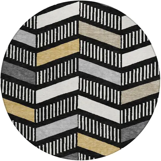 8' Black And Graphite Round Geometric Washable Indoor Outdoor Area Rug Photo 1