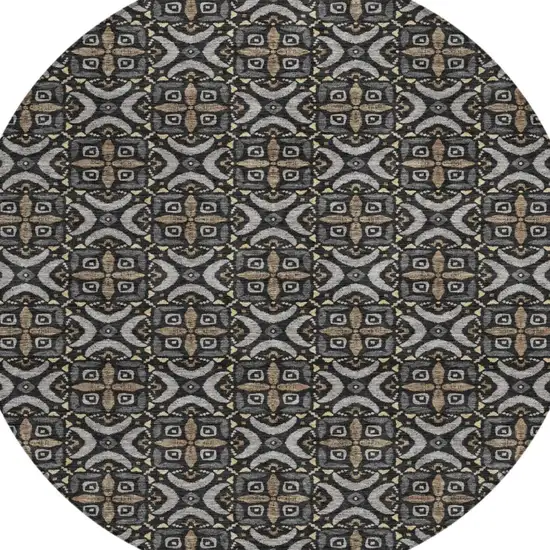 8' Black And Graphite Round Geometric Washable Indoor Outdoor Area Rug Photo 1