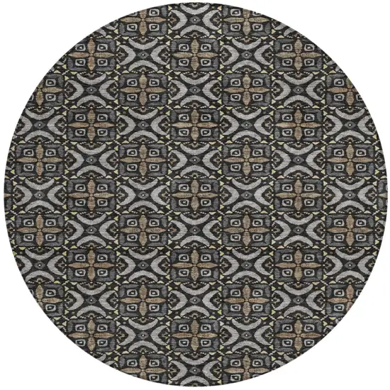 8' Black And Graphite Round Geometric Washable Indoor Outdoor Area Rug Photo 2