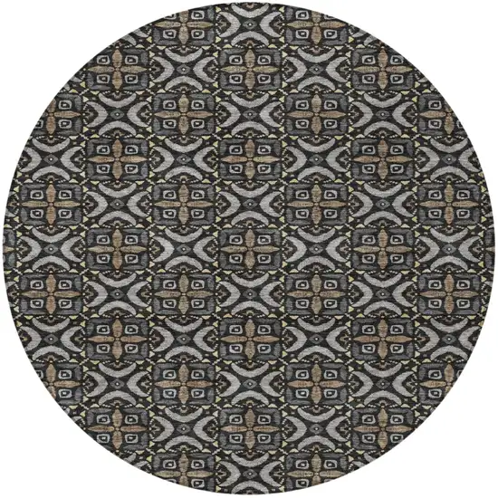 8' Black And Graphite Round Geometric Washable Indoor Outdoor Area Rug Photo 3