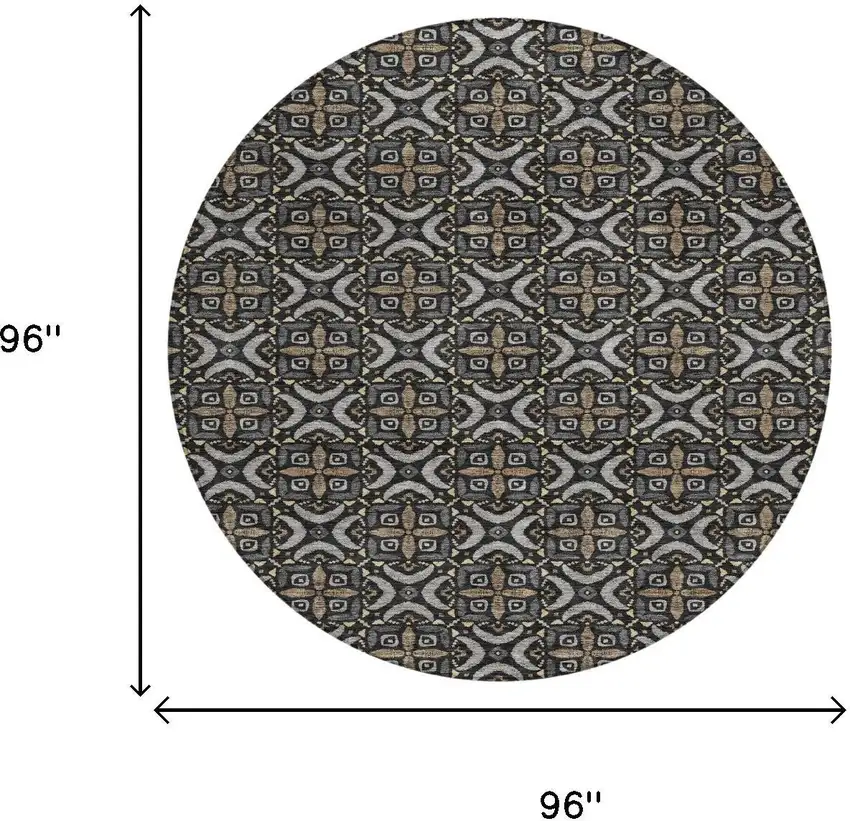 8' Black And Graphite Round Geometric Washable Indoor Outdoor Area Rug Photo 6