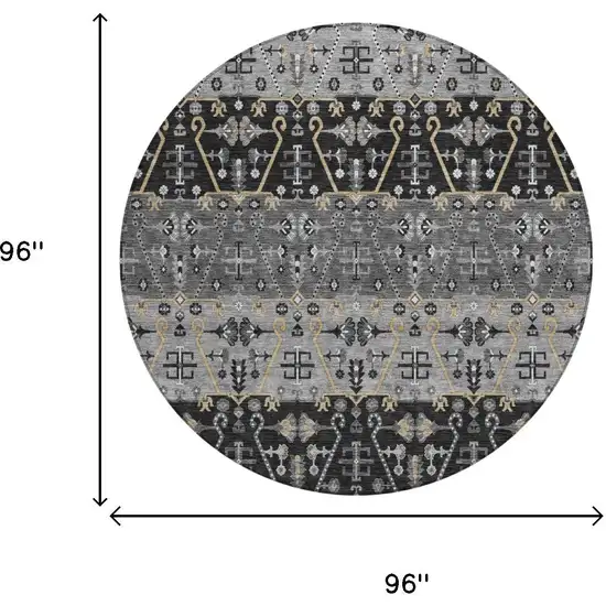 8' Black And Graphite Round Oriental Washable Indoor Outdoor Area Rug Photo 5
