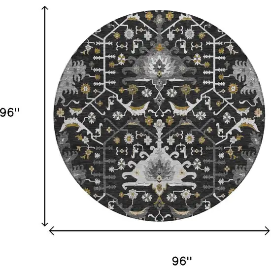 8' Black And Graphite Round Oriental Washable Indoor Outdoor Area Rug Photo 5