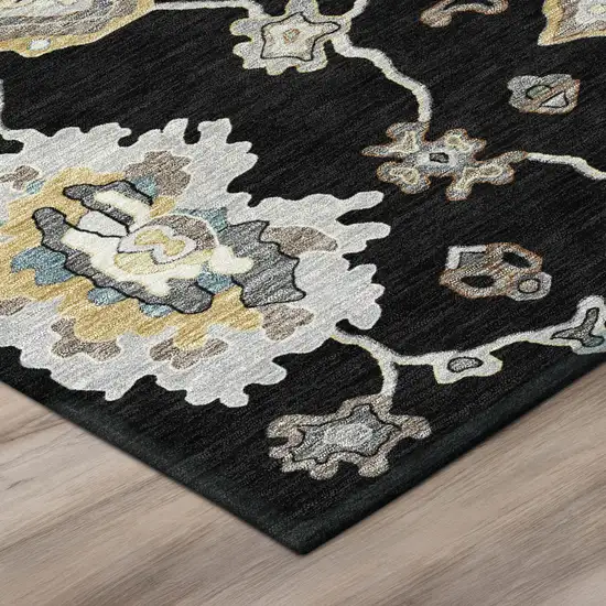 8' Black And Graphite Round Oriental Washable Indoor Outdoor Area Rug Photo 4