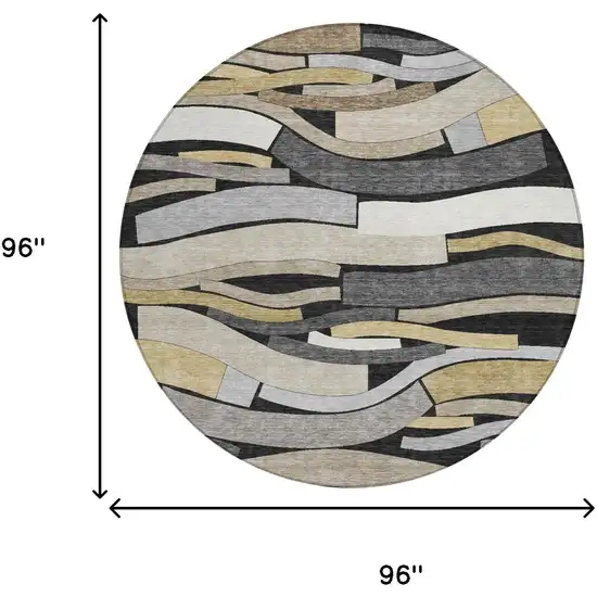 8' Black And Graphite Round Striped Washable Indoor Outdoor Area Rug Photo 5