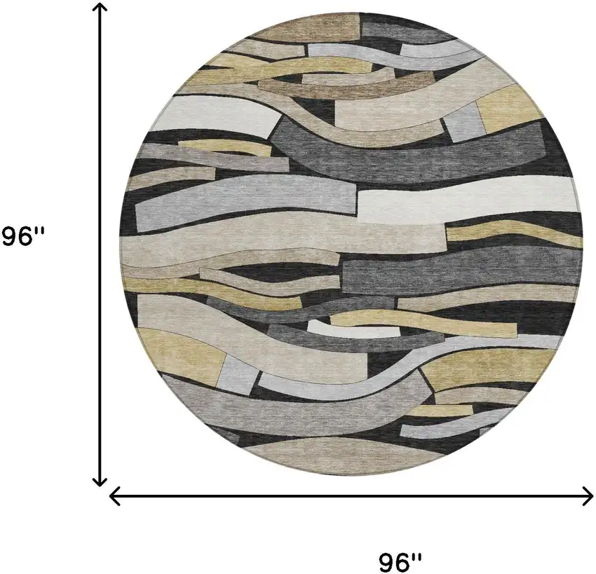 8' Black And Graphite Round Striped Washable Indoor Outdoor Area Rug Photo 5