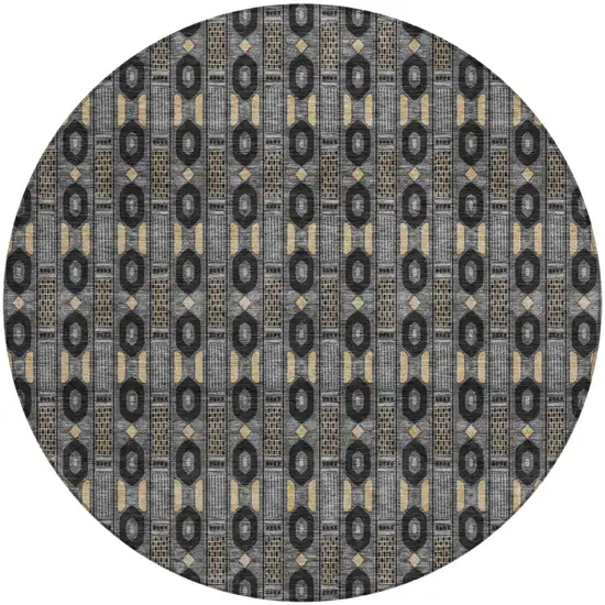 8' Black And Graphite Round Striped Washable Indoor Outdoor Area Rug Photo 2