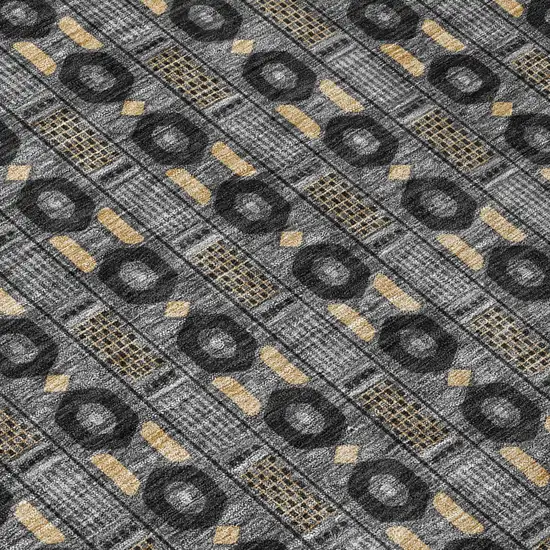 8' Black And Graphite Round Striped Washable Indoor Outdoor Area Rug Photo 4