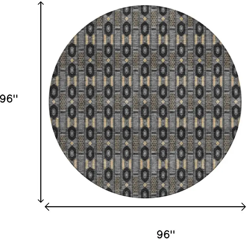 8' Black And Graphite Round Striped Washable Indoor Outdoor Area Rug Photo 5