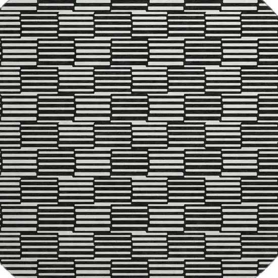 8' Black And Gray Abstract Geometric Washable Round Rug With UV Protection Photo 3