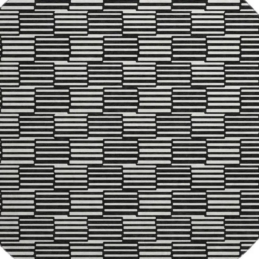 8' Black And Gray Abstract Geometric Washable Round Rug With UV Protection Photo 3