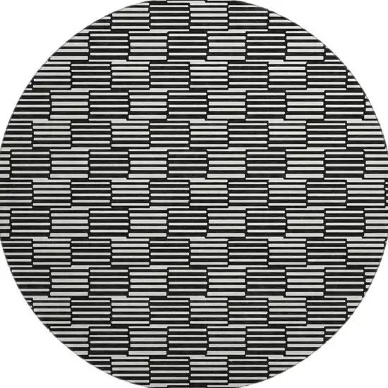 8' Black And Gray Abstract Geometric Washable Round Rug With UV Protection Photo 4