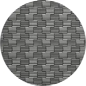 Photo of 8' Black And Gray Abstract Geometric Washable Round Rug With UV Protection