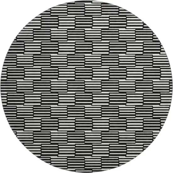 8' Black And Gray Abstract Geometric Washable Round Rug With UV Protection Photo 1