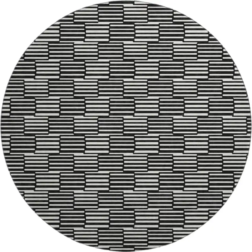 8' Black And Gray Abstract Geometric Washable Round Rug With UV Protection Photo 1